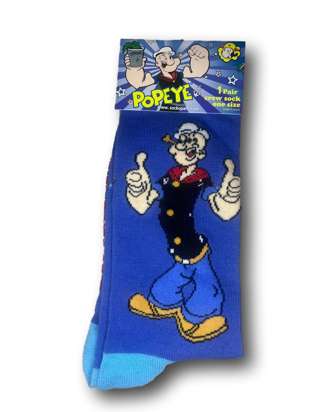 Popeye Blue Crew Novelty Socks - Men
